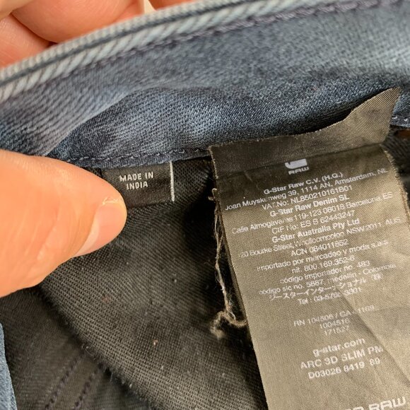 G Star Raw Mens Pants 33 Blue Black Colorblock Denim Jeans Arc 3D Slim 33x32 - Picture 14 of 15